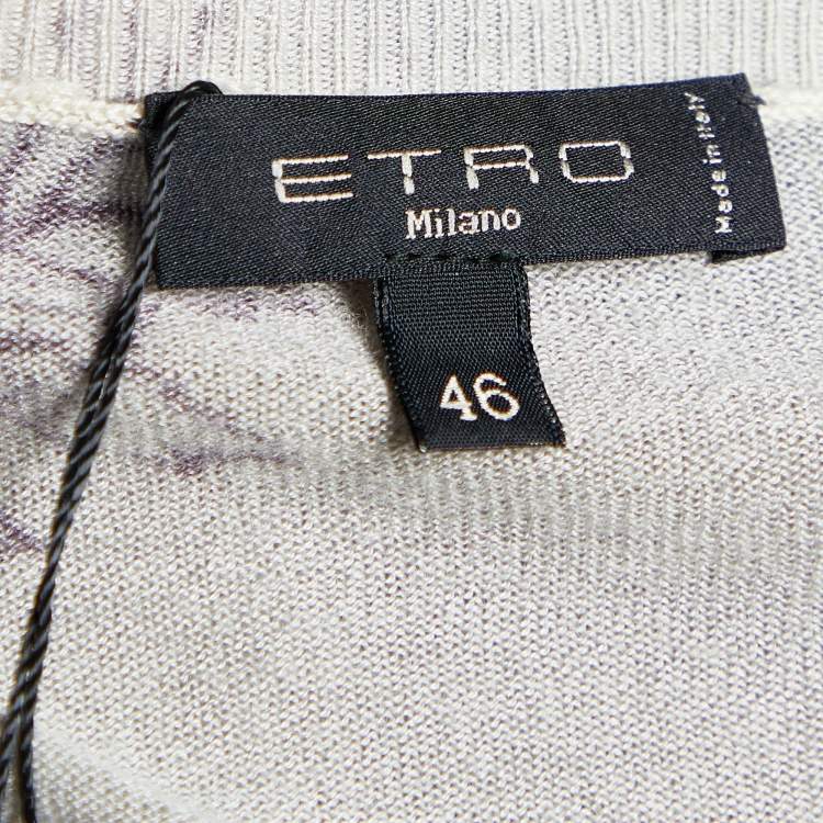Pre Owned Etro Grey Floral Print Silk & Cashmere Knit Long Sleeve Jumper L