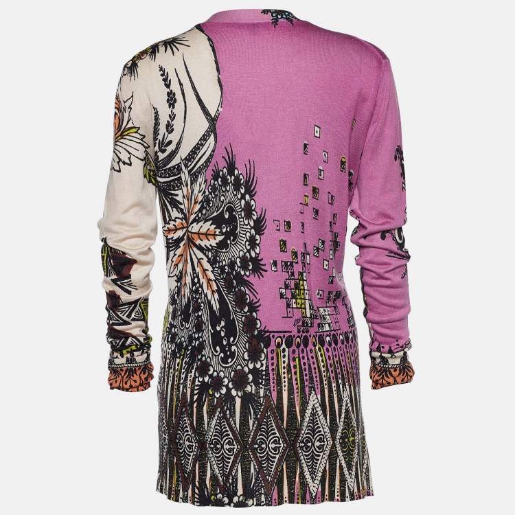 Pre Owned Etro Purple & Beige Floral Print Silk Blend Cardigan M