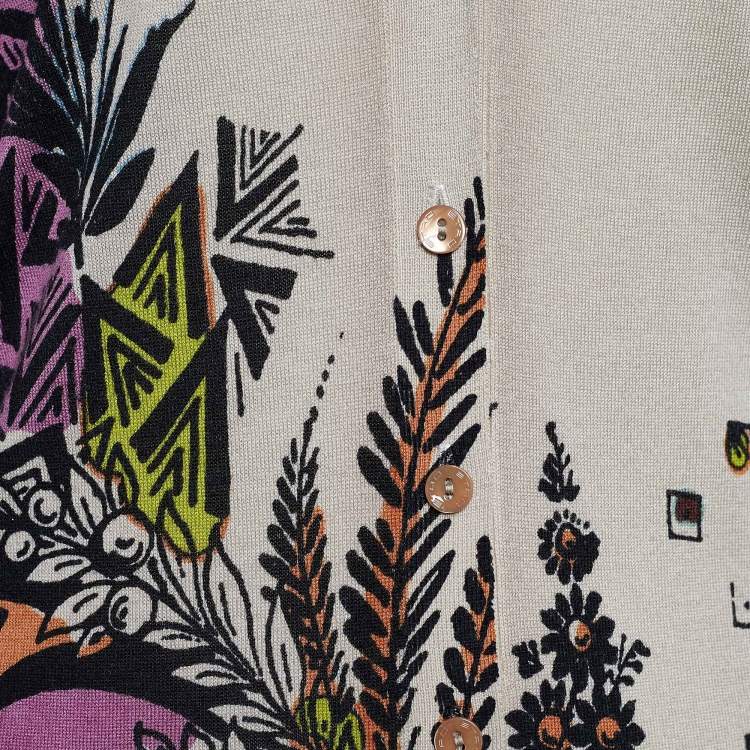 Pre Owned Etro Purple & Beige Floral Print Silk Blend Cardigan M