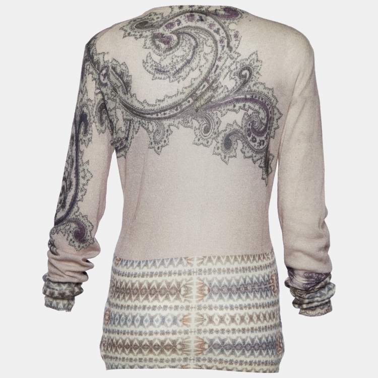Pre Owned Etro Pale Pink Paisley Print Mohair Wool Knit Long Sleeve Jumper M