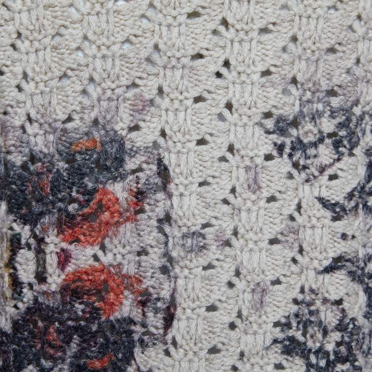 Pre Owned Etro Ecru Printed Wool Chunky Knit Button Front Cardigan L