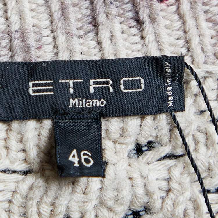 Pre Owned Etro Ecru Printed Wool Chunky Knit Button Front Cardigan L