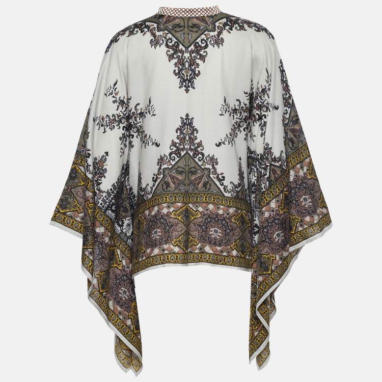 Pre Owned Etro Grey Baroque Print Wool Blend Kaftan Blouse M