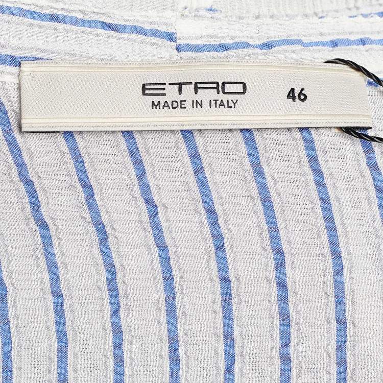 Pre Owned Etro White & Blue Striped Silk Seersucker Blouse L