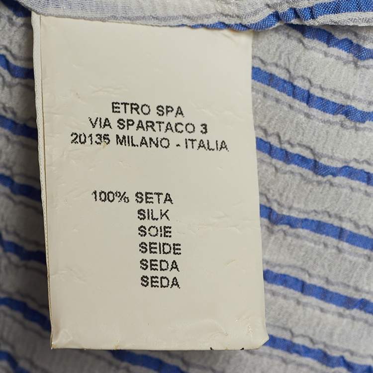 Pre Owned Etro White & Blue Striped Silk Seersucker Blouse L