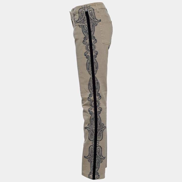 Pre Owned Etro Dark Beige Pigment Dyed Paisley Print Jeans L
