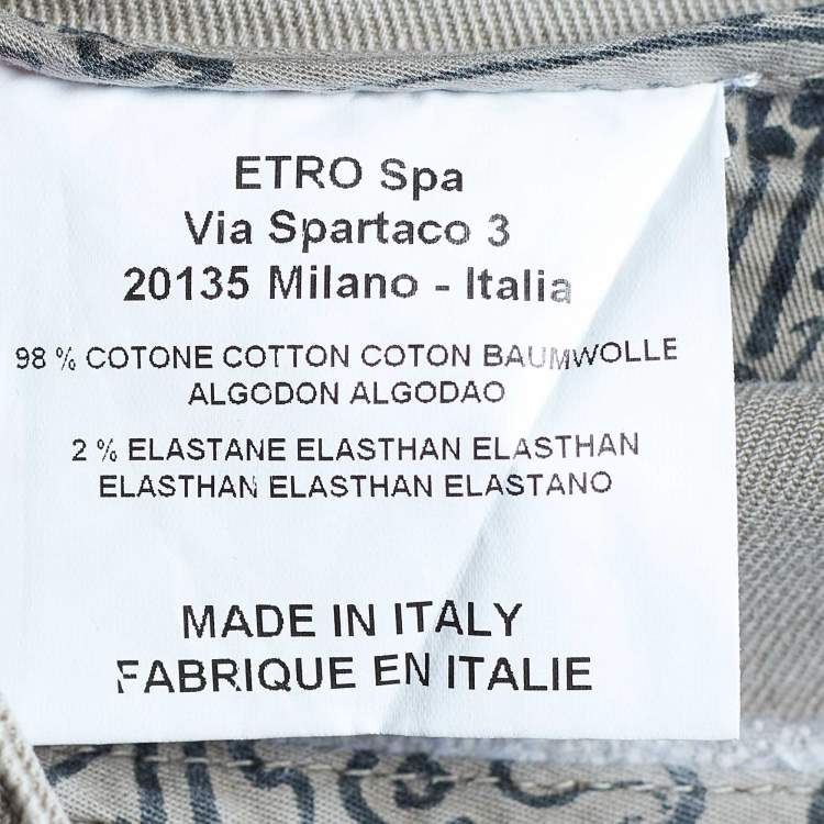 Pre Owned Etro Dark Beige Pigment Dyed Paisley Print Jeans L