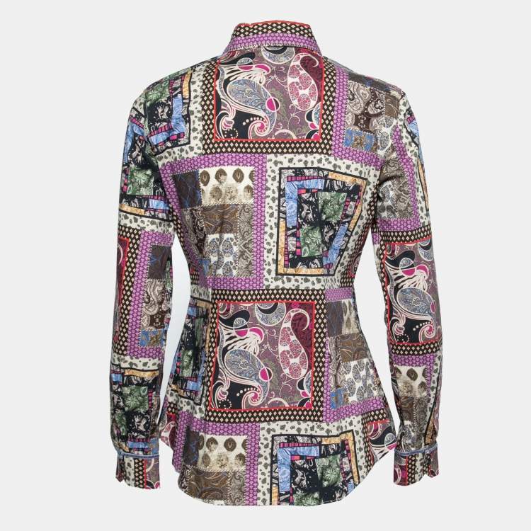 Pre Owned Etro Purple Multicolor Paisley Print Cotton Button Front Shirt M
