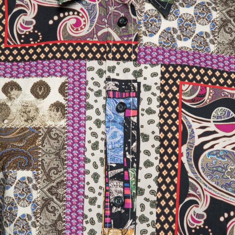 Pre Owned Etro Purple Multicolor Paisley Print Cotton Button Front Shirt M