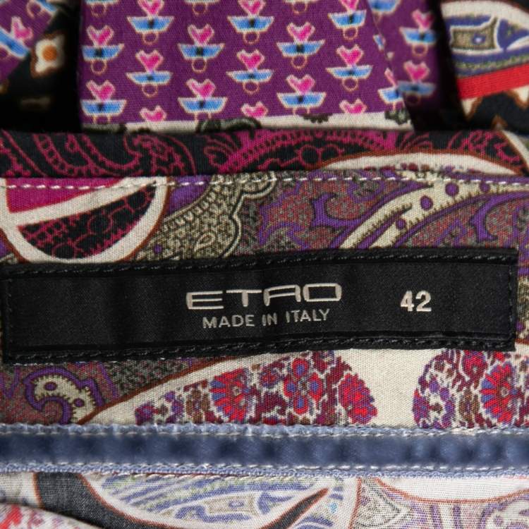 Pre Owned Etro Purple Multicolor Paisley Print Cotton Button Front Shirt M