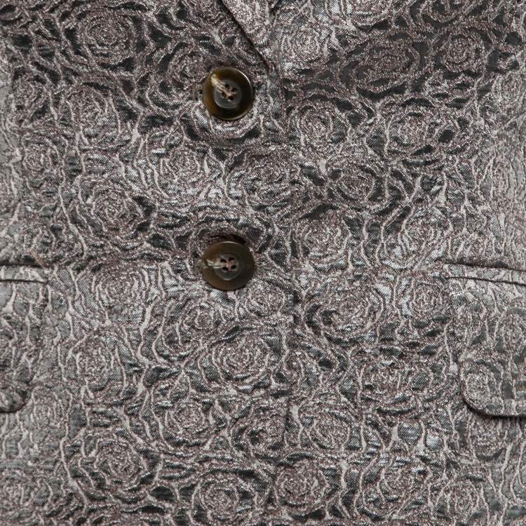 Pre Owned Etro Grey Rose Textured Lurex Jacquard Single-Breasted Jacket M