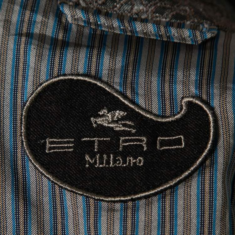 Pre Owned Etro Grey Rose Textured Lurex Jacquard Single-Breasted Jacket M