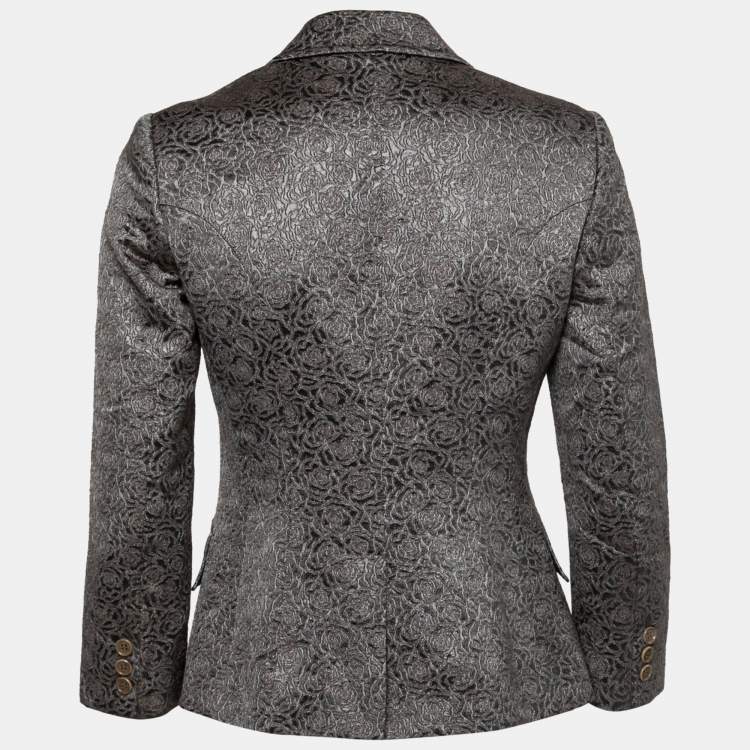 Pre Owned Etro Grey Rose Textured Lurex Jacquard Single-Breasted Jacket M