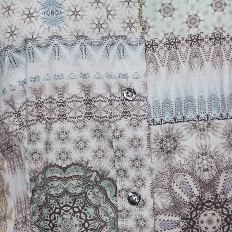 Pre Owned Etro Grey Kaleidoscope Print Stretch Cotton Button Front Shirt M