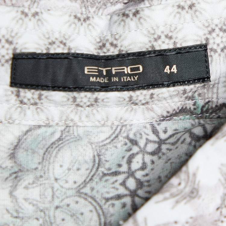 Pre Owned Etro Grey Kaleidoscope Print Stretch Cotton Button Front Shirt M