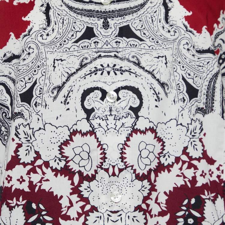 مملوكة مسبقًا Etro Red Floral Paisley Print Stretch Cotton Button Front Shirt L