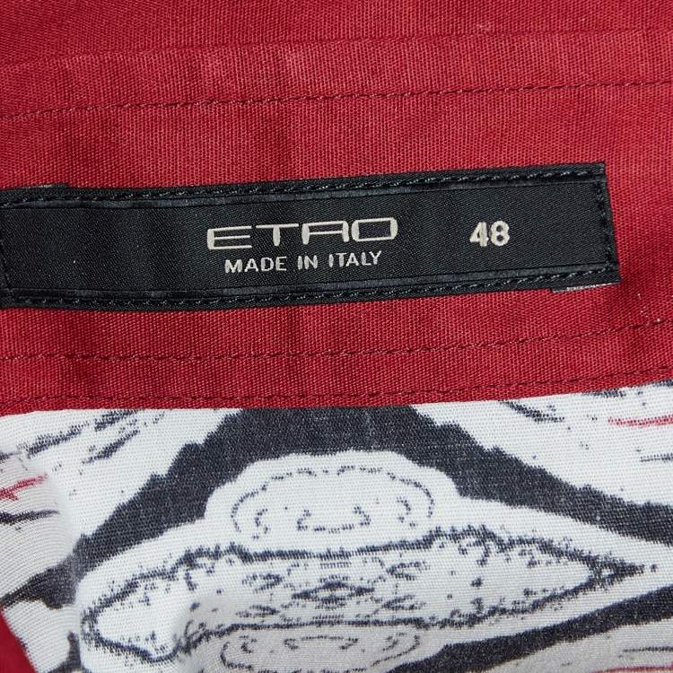 مملوكة مسبقًا Etro Red Floral Paisley Print Stretch Cotton Button Front Shirt L