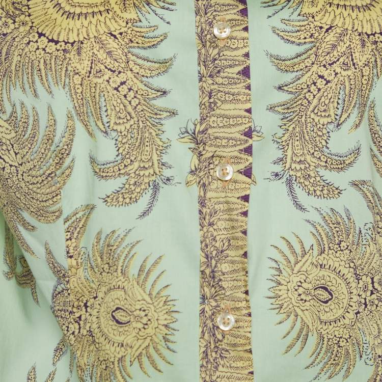 Pre Owned Etro Light Green Floral Print Stretch Cotton Button Front Shirt L