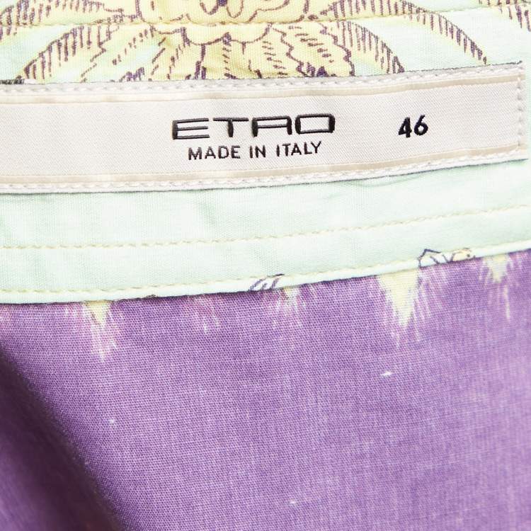 Pre Owned Etro Light Green Floral Print Stretch Cotton Button Front Shirt L