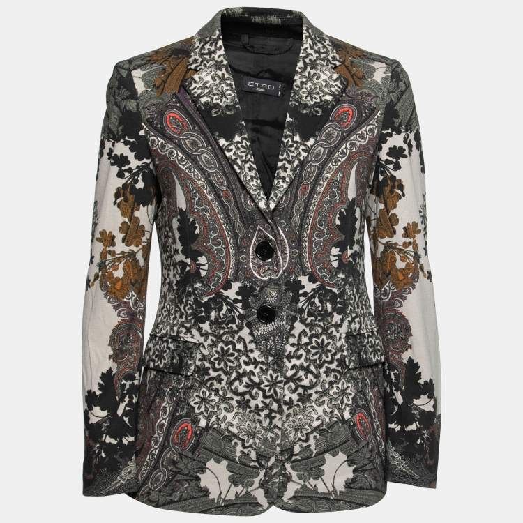 Pre Owned Etro Multicolor Printed Stretch Knit Single Breasted Blazer M