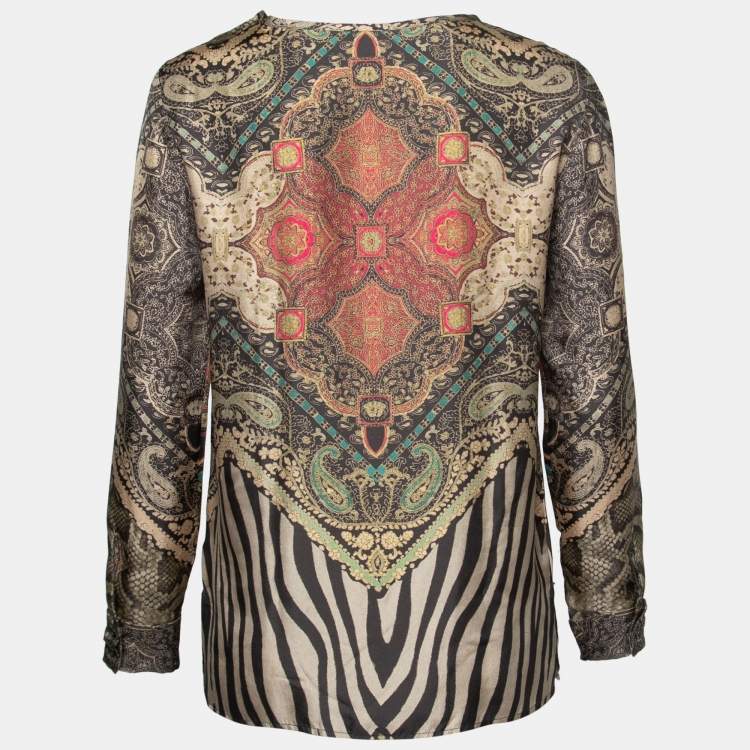 Pre Owned Etro Multicolor Printed Silk Long Sleeve Top S