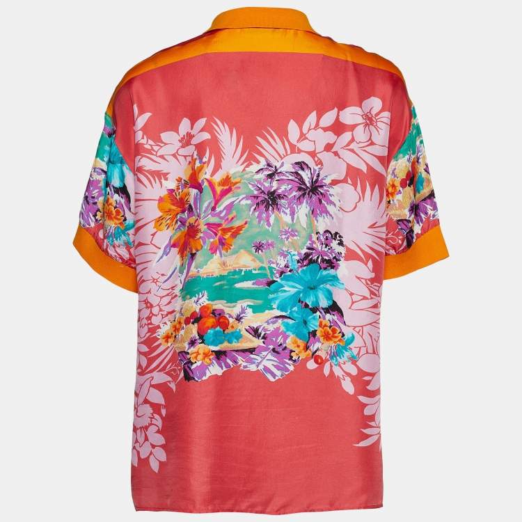 مملوك�ة مسبقًا Etro Pink Floral Print Silk Polo Shirt L