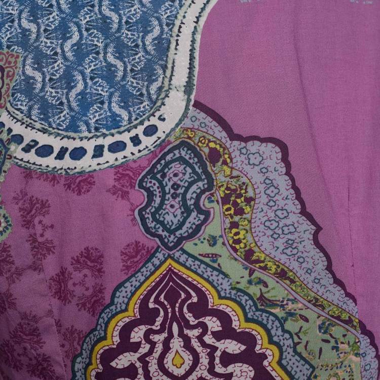 Pre Owned Etro Purple Paisley Printed Cotton Button Front Shirt M