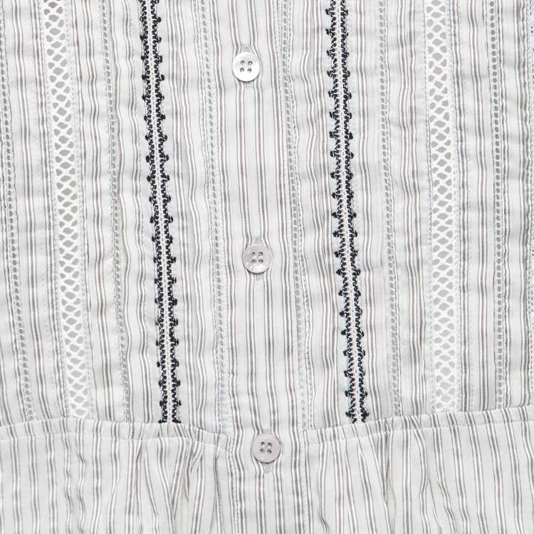Pre Owned Etro Grey Cotton & Lace Trimmed Long Sleeve Button Front Blouse S