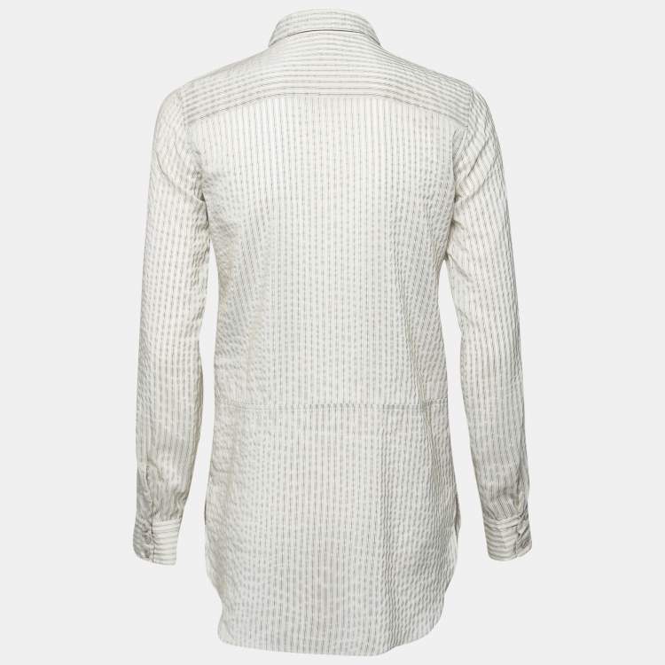 Pre Owned Etro Grey Cotton & Lace Trimmed Long Sleeve Button Front Blouse S