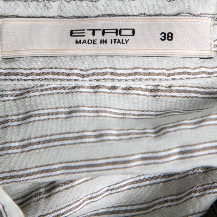 Pre Owned Etro Grey Cotton & Lace Trimmed Long Sleeve Button Front Blouse S