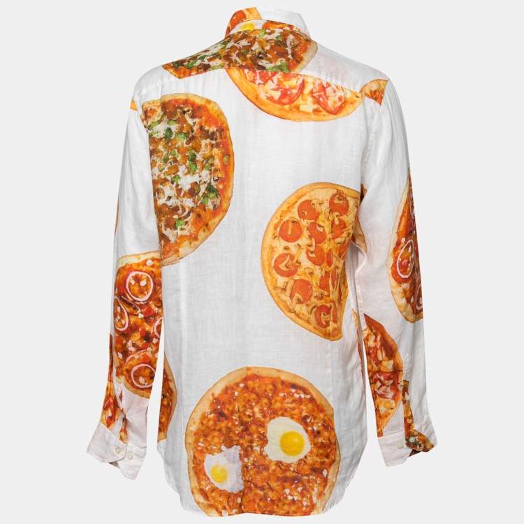 Pre Owned Etro White Pizza Printed Linen Long-Sleeve Shirt S