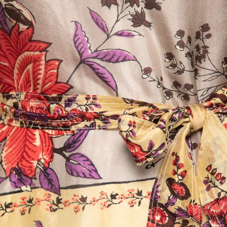 Pre Owned Etro Multicolor Floral Printed Silk Belted Sheer Top M