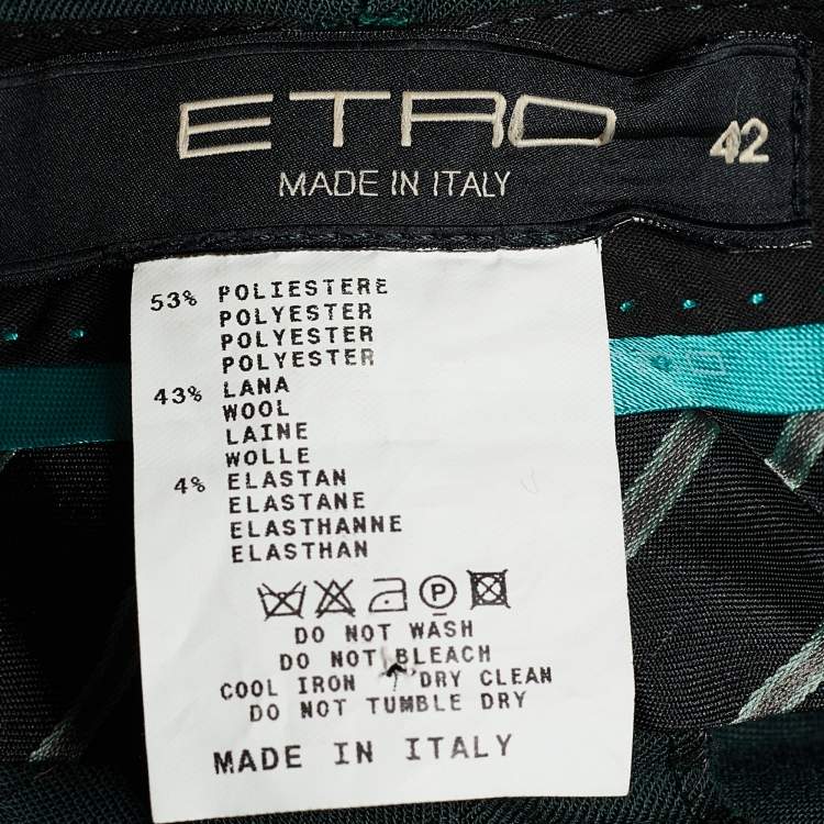 Pre Owned Etro Dark Green Wool Blend Regular Fit Trousers M