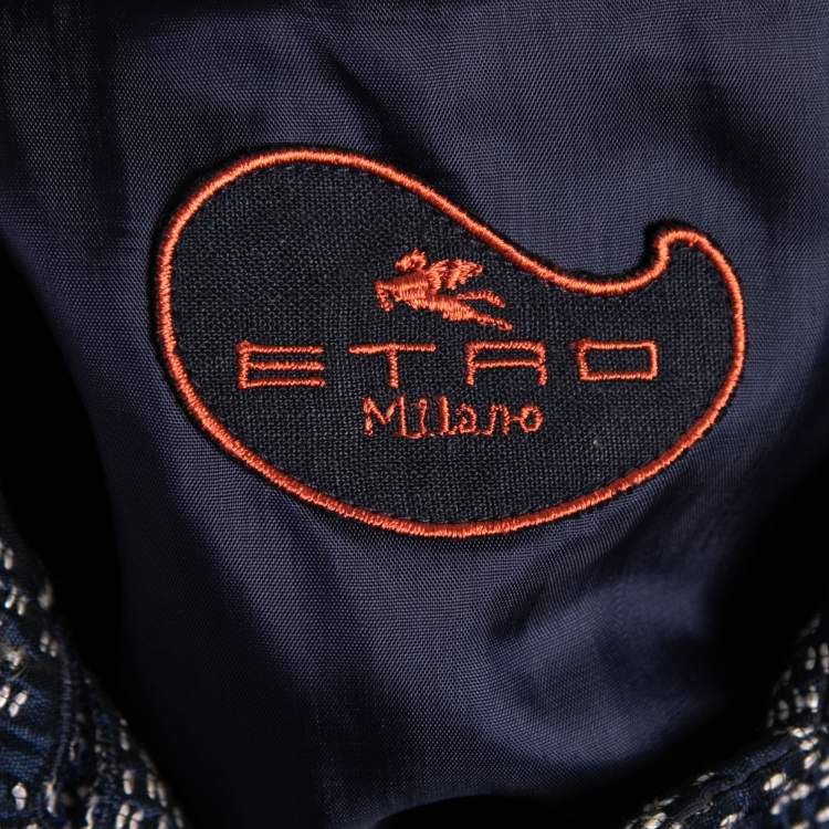 Pre Owned Etro Dark Blue Patterned Jacquard Cropped Jacket M
