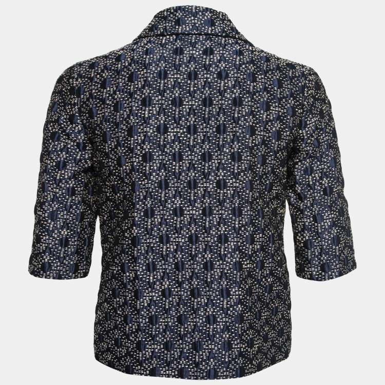 Pre Owned Etro Dark Blue Patterned Jacquard Cropped Jacket M