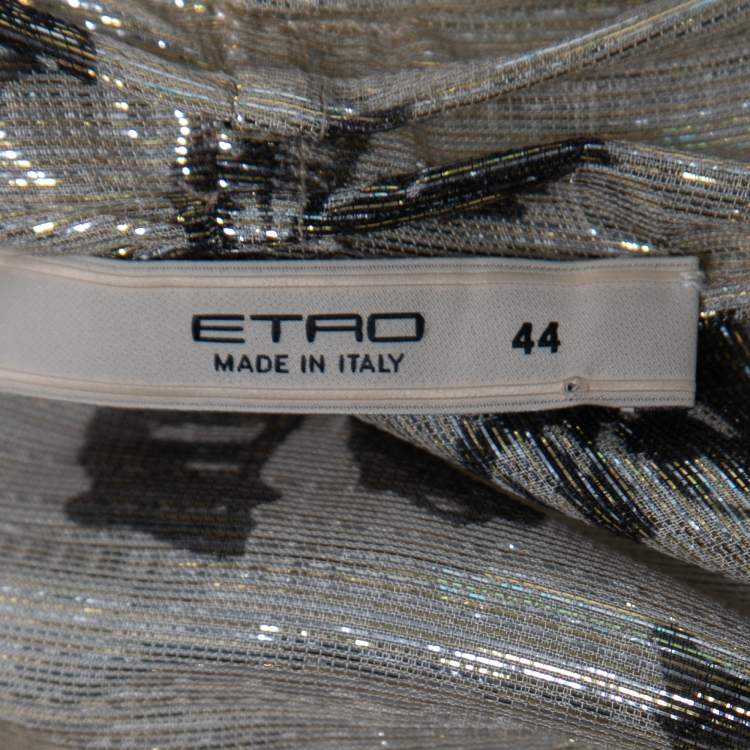 مملوكة مسبقًا Etro Gold Metallic Floral Print Silk Wrap Blouse M