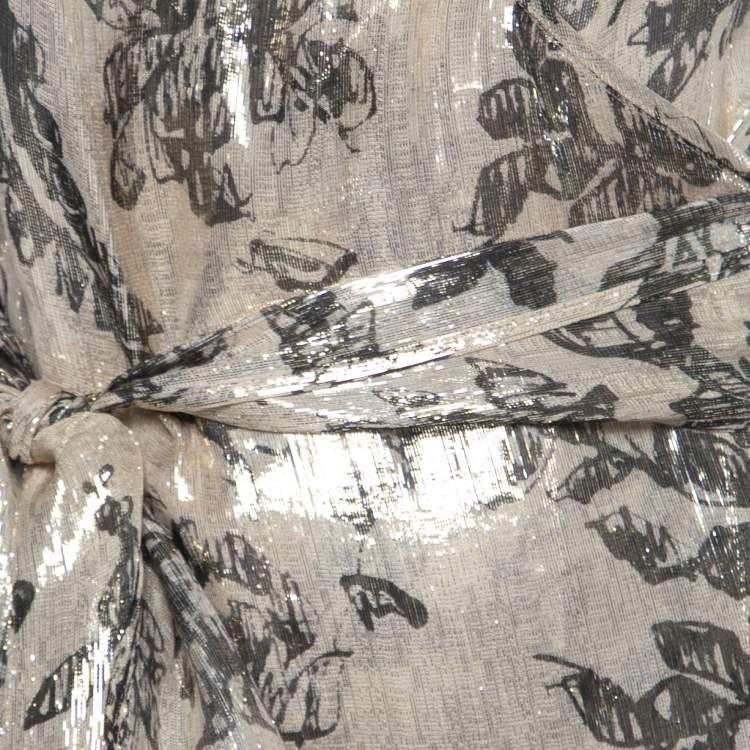 مملوكة مسبقًا Etro Gold Metallic Floral Print Silk Wrap Blouse M