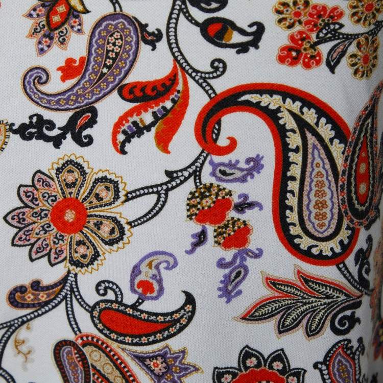Pre Owned Etro White Paisley Floral Printed Cotton Pique Polo T-Shirt S