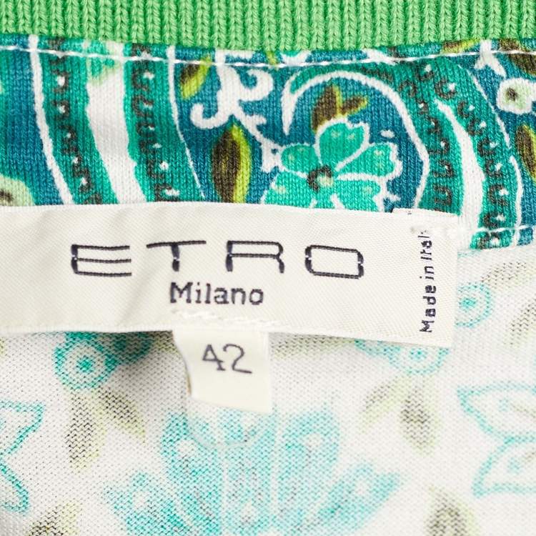 Pre Owned Etro Green Paisley Print Short Sleeve Polo T-Shirt M