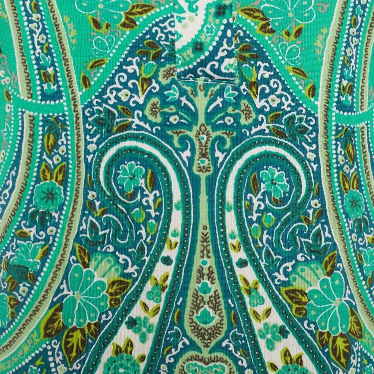 Pre Owned Etro Green Paisley Print Short Sleeve Polo T-Shirt M