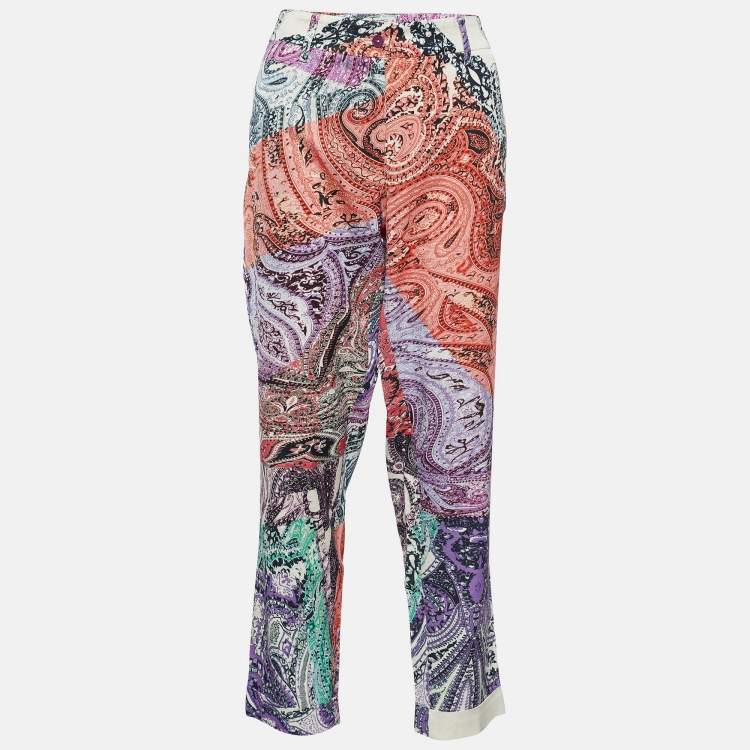 Pre Owned Etro Multicolor Cotton Blend Paisley Print Tapered Pants L
