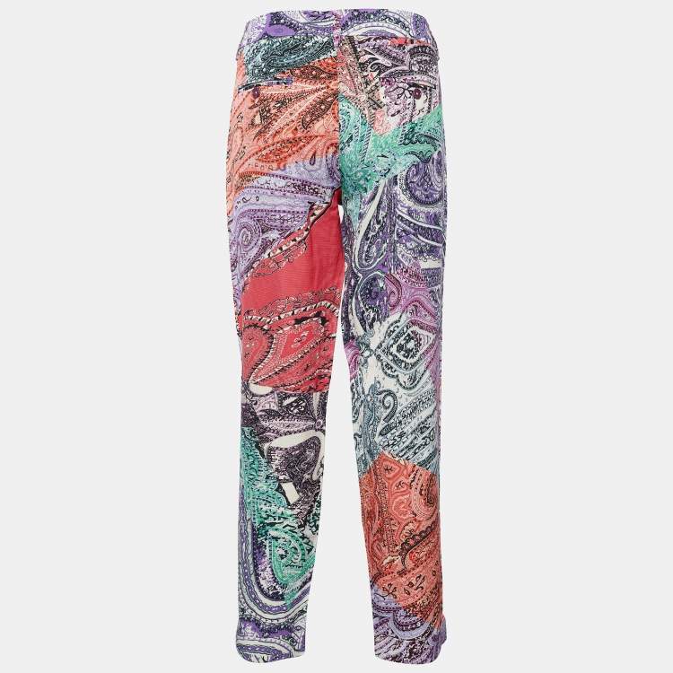 Pre Owned Etro Multicolor Cotton Blend Paisley Print Tapered Pants L