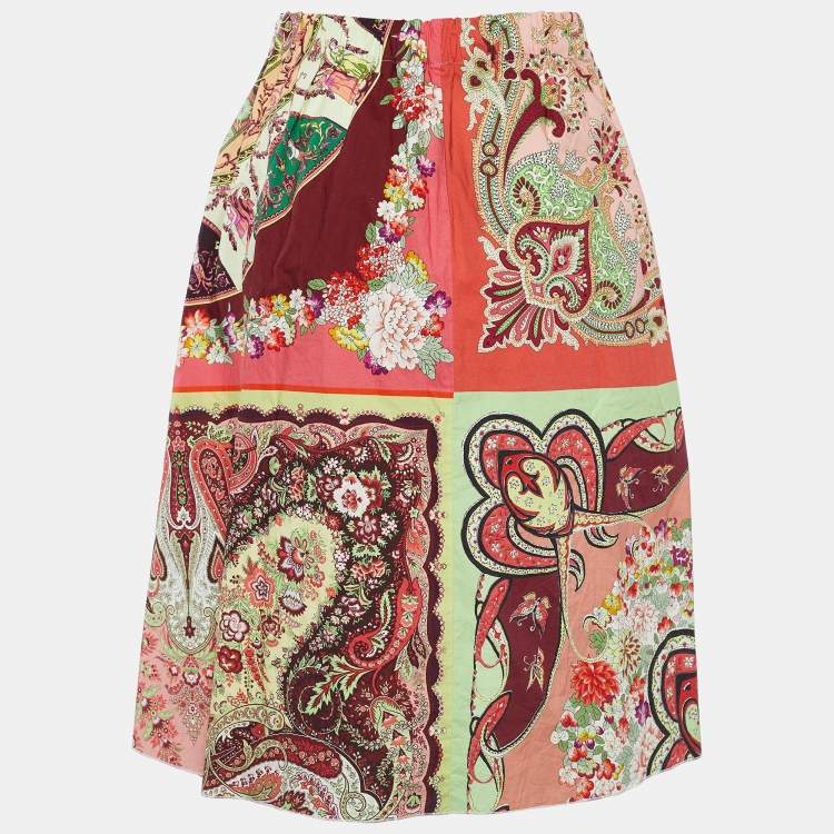 Pre Owned Etro Multicolor Paisley Print Poplin Midi Skirt L