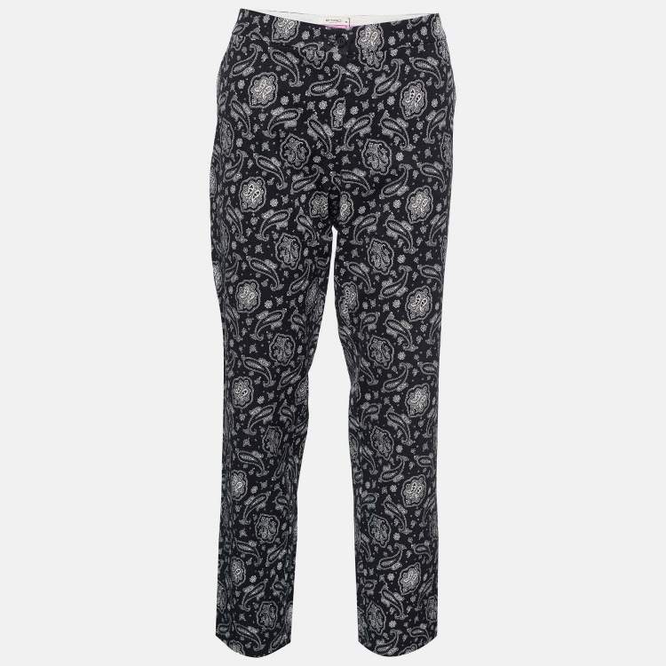Pre Owned Etro Black Paisley Print Ribbed Tapered Pants L