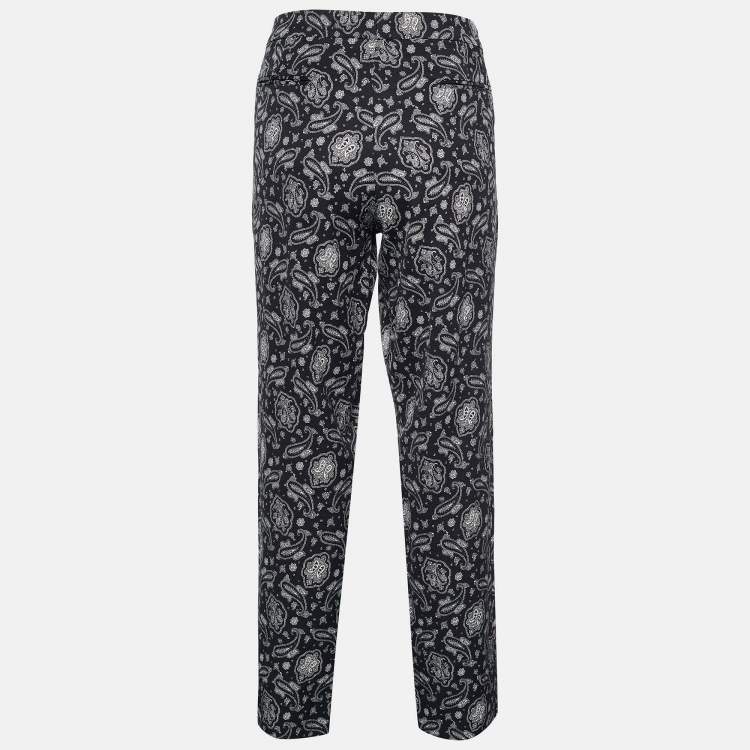 Pre Owned Etro Black Paisley Print Ribbed Tapered Pants L