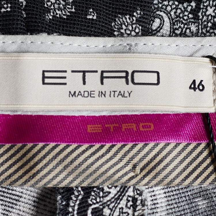 Pre Owned Etro Black Paisley Print Ribbed Tapered Pants L