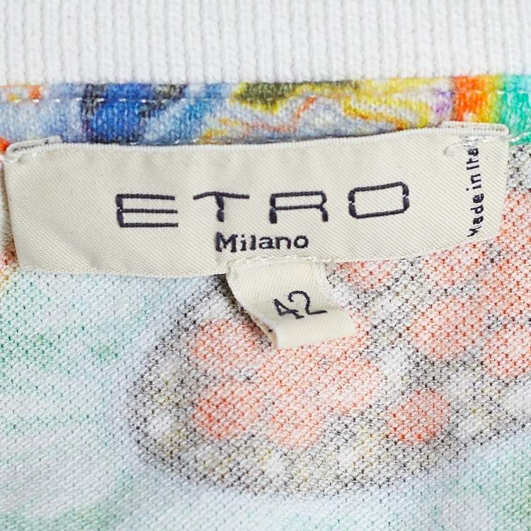 Pre Owned Etro Ivory Floral Print Cotton Pique Polo T-Shirt M