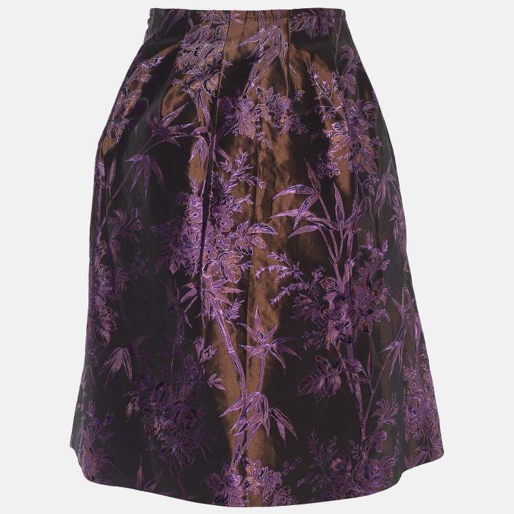 Pre Owned Etro Brown & Purple Silk Blend Brocade Skirt L