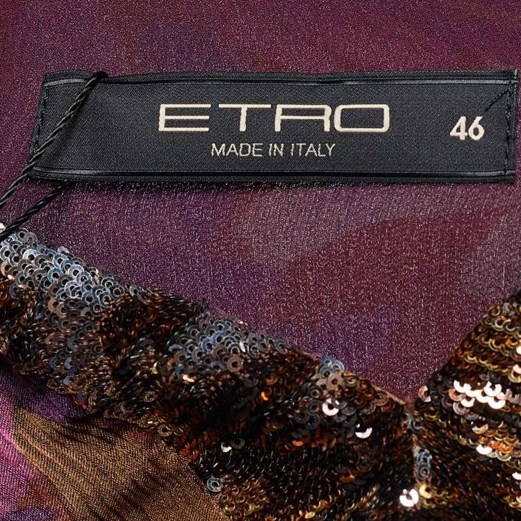 Pre Owned Etro Purple Floral Print Silk Pliseé Maxi Dress L
