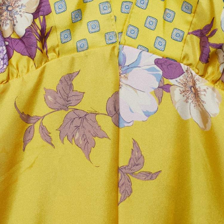 Pre Owned Etro Yellow Floral Print Silk Sleeveless Blouse L